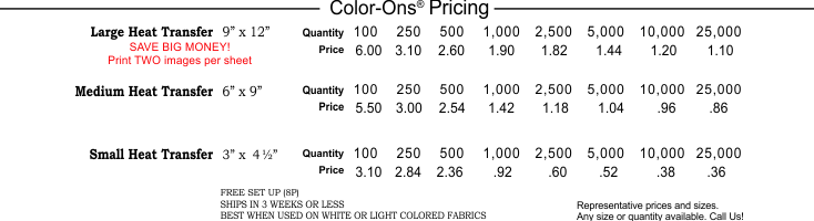 Color-Ons Pricing